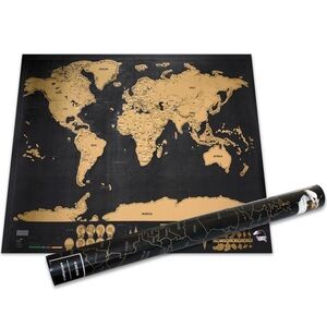 Gold and Black World Scratch Map Poster